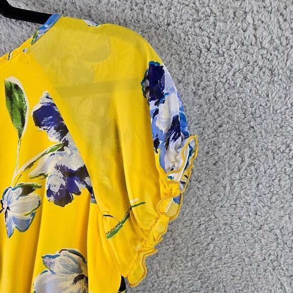 Womens Floral Asymmetrical Chiffon Dress 8 Butter Yellow Country Boho Bloomcore - Picture 5 of 9